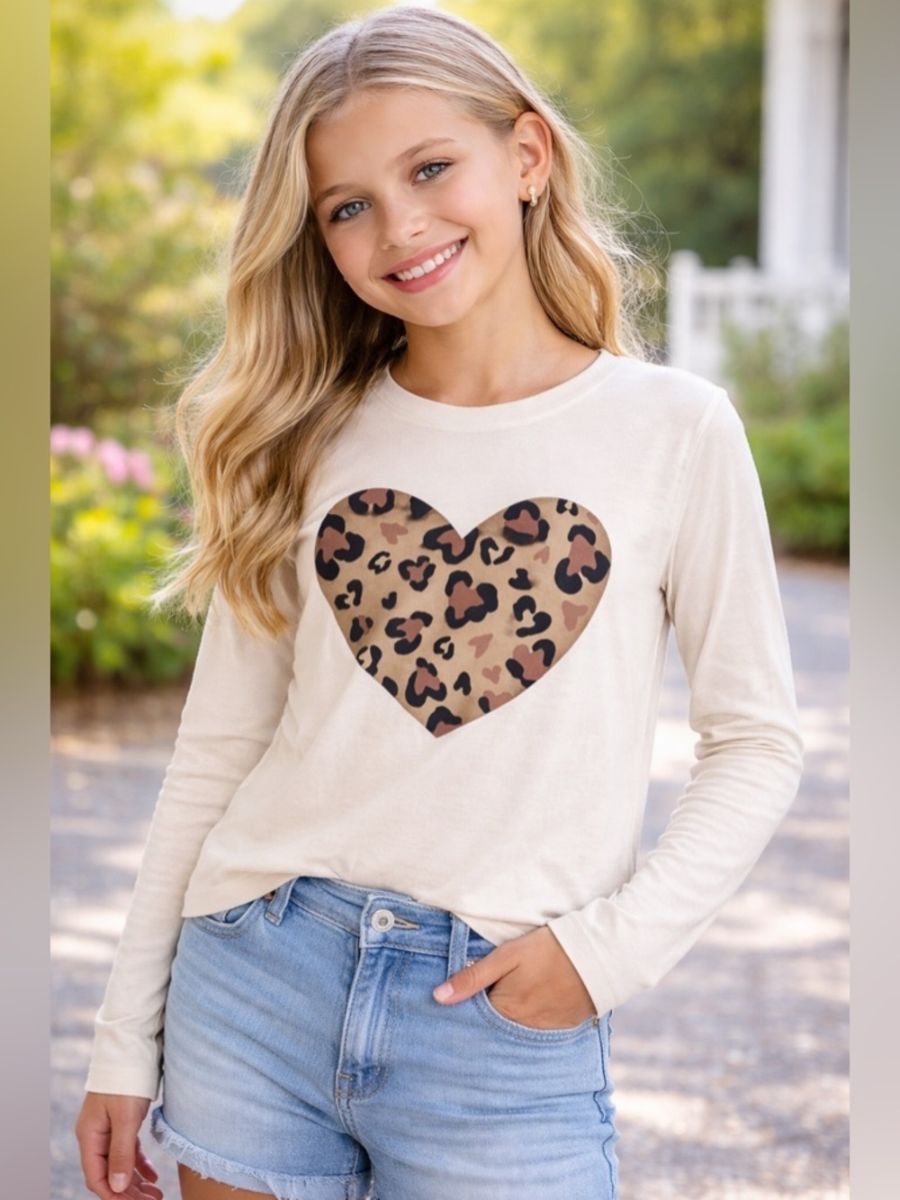 Cream Heart Print Kids Shirt